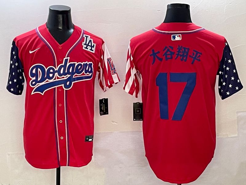 Men Los Angeles Dodgers 17 Ohtani Red a generation of national flags Joint name 2025 Nike MLB Jersey style 11